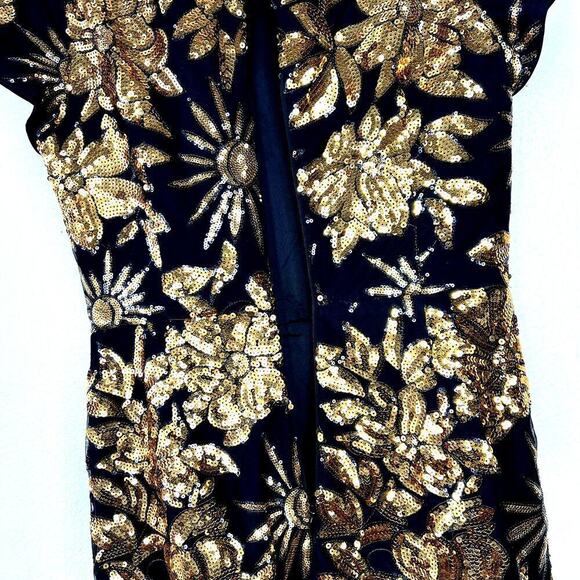 Milly Kyla Holiday Nights Sequin Mini Dress Black Gold Floral NEW 8 Cocktail - Picture 6 of 9
